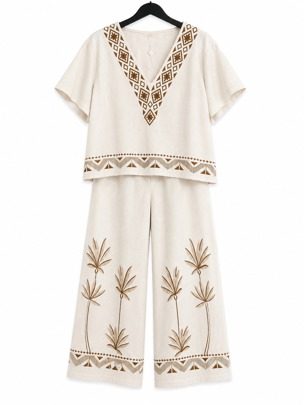 Women's Cream Embroidered Two-Piece Set